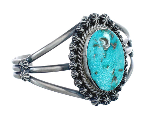 Native American Genuine Sterling Silver Kingman Turquoise Cuff Bracelet JX126327